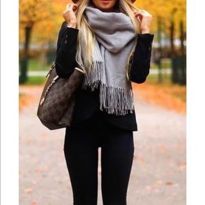 Tory Burch Jacquard Gray Silk Logo Scarf Wrap